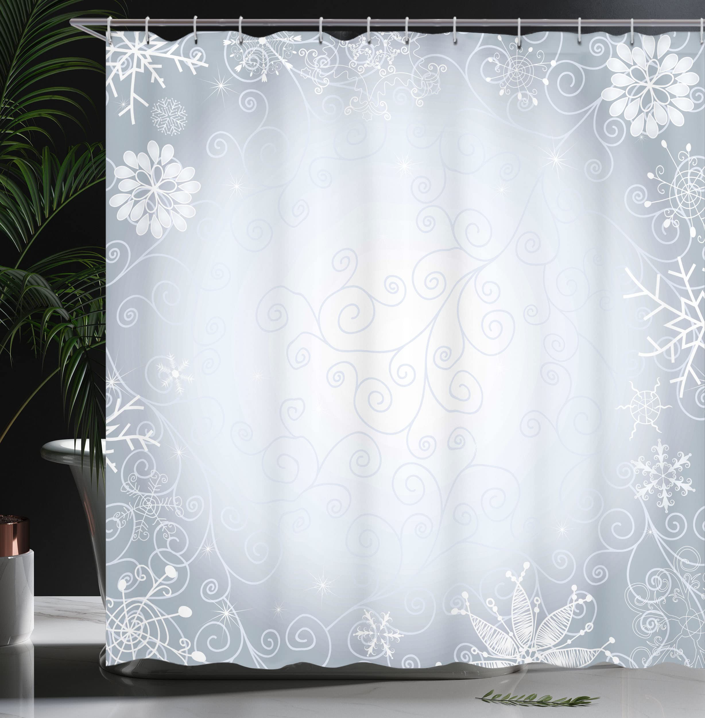 Ambesonne Ombre Shower Curtain, Christmas Theme Gentle Frame With Curls Swirls Snowflakes Lace Inspired Motif, Cloth Fabric Bath